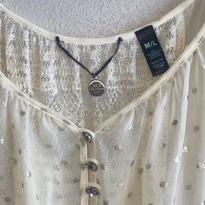 The Buckle Sheer Ivory & Gold Metallic Dolman Top Oversize Medium/Large Gorgeous